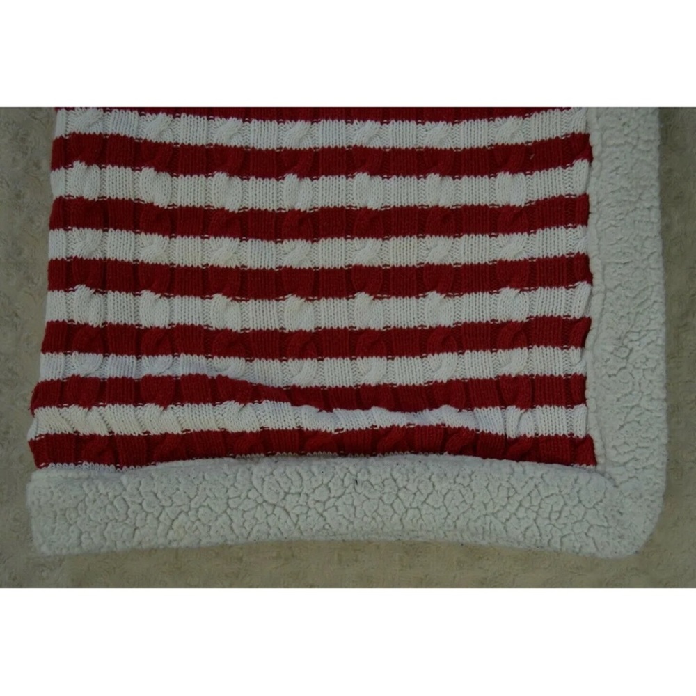 Target Limited Edition Red White Stripe Baby Blanket Cable Sweater Knit Sherpa